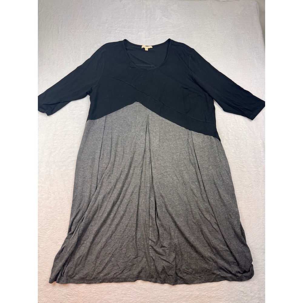 Loralette Plus Size 22/24 Colorblock Tunic Dress Black Gray 3/4 Sleeve Viscose